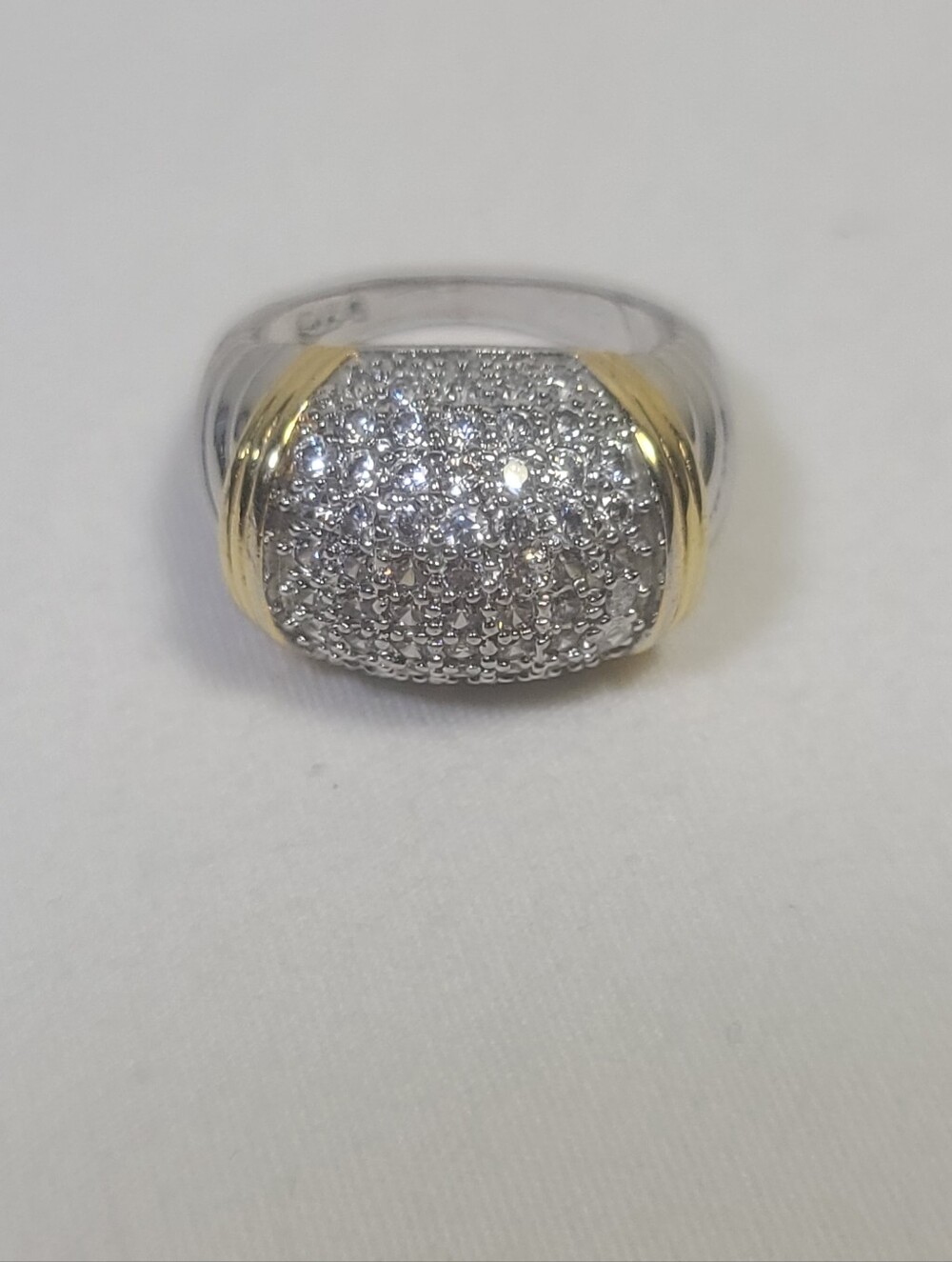 Pave Crystal Diamonds Gold & Silver Tone Ring Size 7